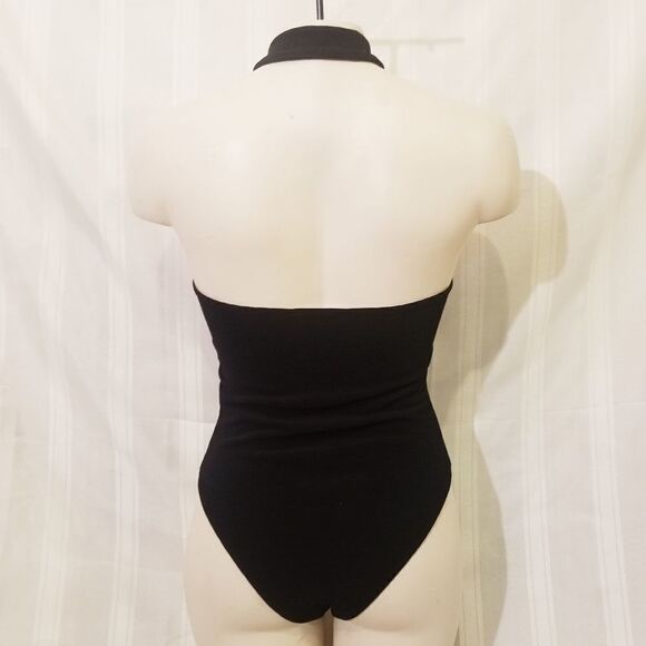 Topshop Stretchy Black Zip-Up Bodysuit Sz 2 - Picture 3 of 5